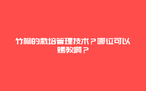 竹柳的栽培管理技术？哪位可以赐教啊？