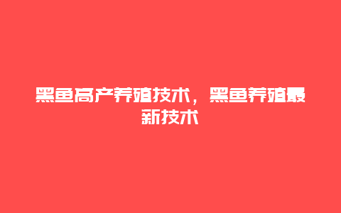 黑鱼高产养殖技术，黑鱼养殖最新技术