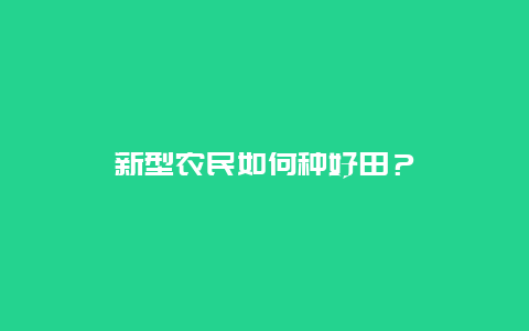 新型农民如何种好田？