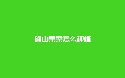 确山果桑怎么种植