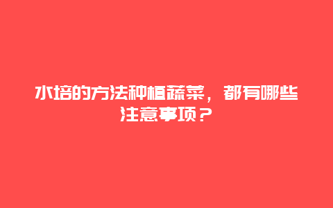 水培的方法种植蔬菜，都有哪些注意事项？