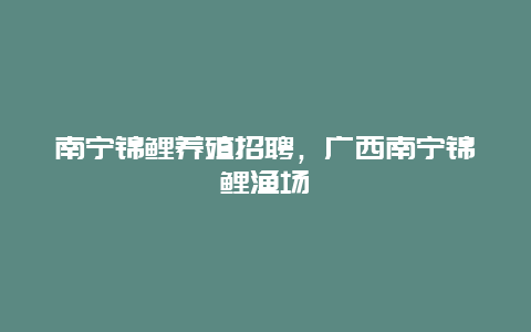 南宁锦鲤养殖招聘，广西南宁锦鲤渔场