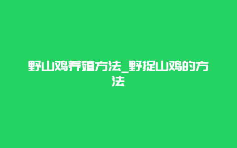 野山鸡养殖方法_野捉山鸡的方法