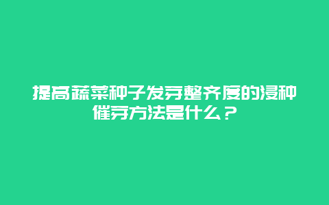 提高蔬菜种子发芽整齐度的浸种催芽方法是什么？