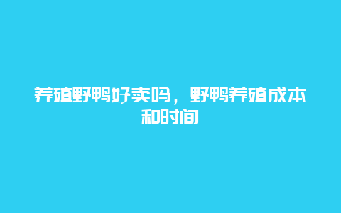 养殖野鸭好卖吗，野鸭养殖成本和时间