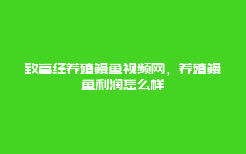 致富经养殖鳗鱼视频网，养殖鳗鱼利润怎么样