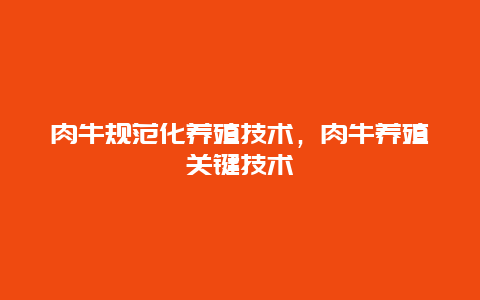 肉牛规范化养殖技术，肉牛养殖关键技术