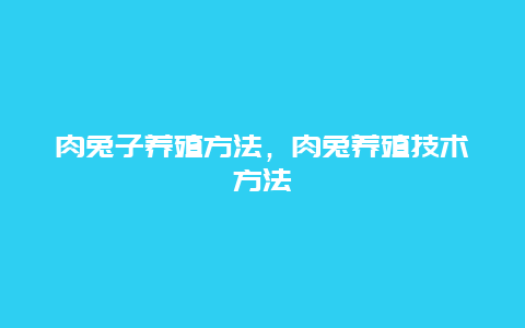 肉兔子养殖方法，肉兔养殖技术方法