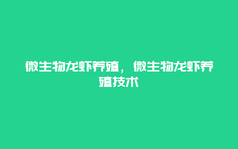 微生物龙虾养殖，微生物龙虾养殖技术