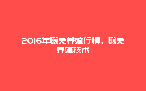 2016年懒兔养殖行情，懒兔养殖技术