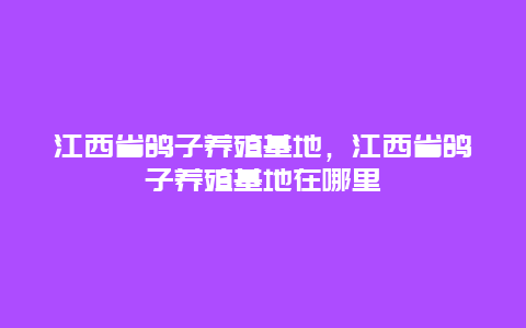 江西省鸽子养殖基地，江西省鸽子养殖基地在哪里