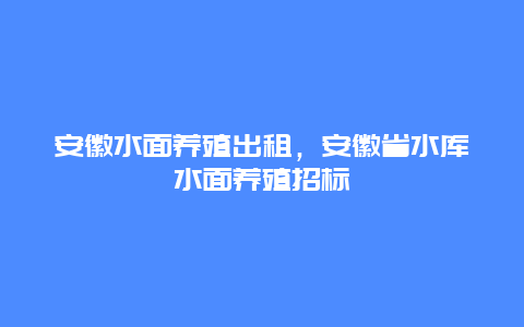 安徽水面养殖出租，安徽省水库水面养殖招标