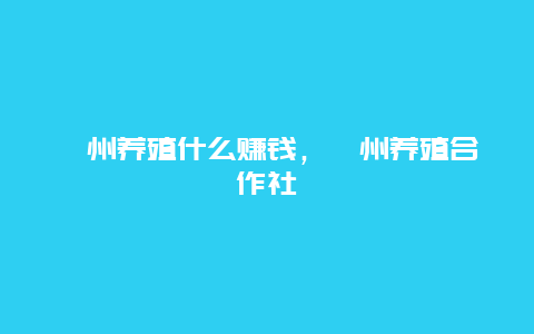 儋州养殖什么赚钱，儋州养殖合作社