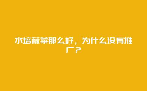 水培蔬菜那么好，为什么没有推广？