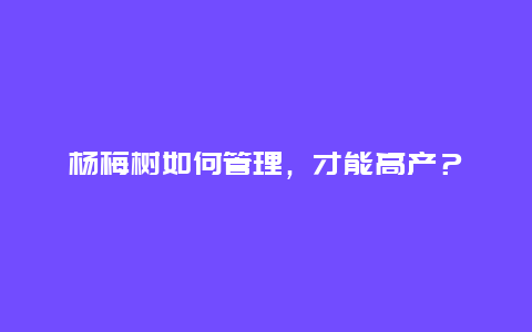 杨梅树如何管理，才能高产？