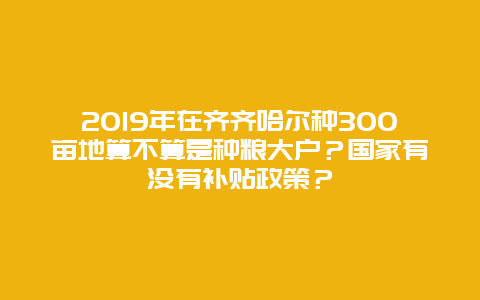 2019年在齐齐哈尔种300亩地算不算是种粮大户？国家有没有补贴政策？