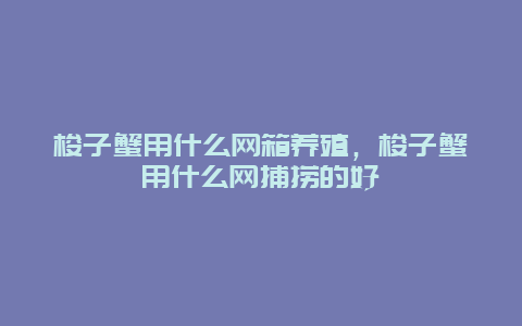 梭子蟹用什么网箱养殖，梭子蟹用什么网捕捞的好