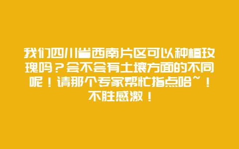 我们四川省西南片区可以种植玫瑰吗？会不会有土壤方面的不同呢！请那个专家帮忙指点哈~！不胜感激！