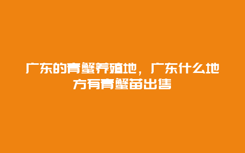 广东的青蟹养殖地，广东什么地方有青蟹苗出售