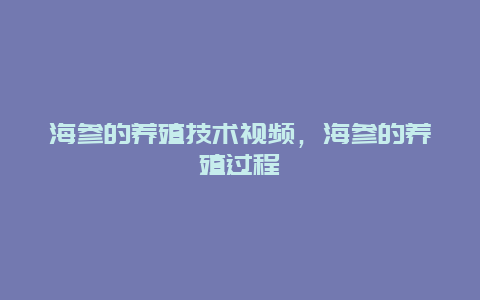 海参的养殖技术视频，海参的养殖过程