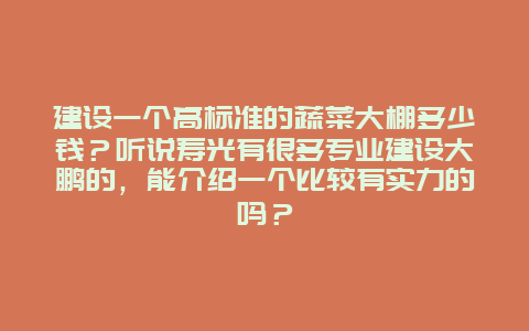 建设一个高标准的蔬菜大棚多少钱？听说寿光有很多专业建设大鹏的，能介绍一个比较有实力的吗？