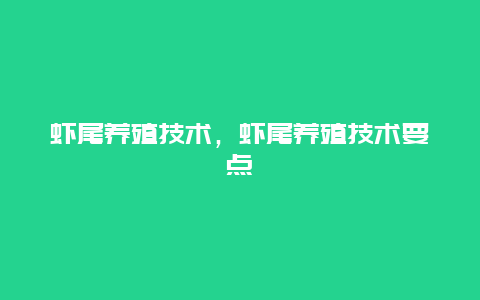 虾尾养殖技术，虾尾养殖技术要点