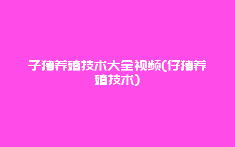 子猪养殖技术大全视频(仔猪养殖技术)