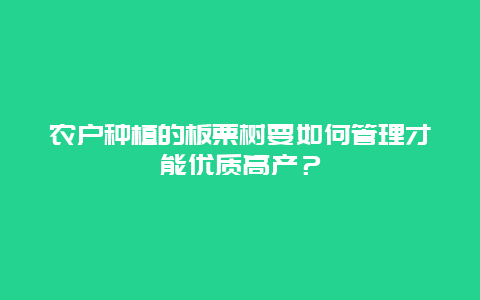 农户种植的板栗树要如何管理才能优质高产？