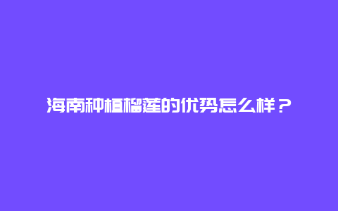 海南种植榴莲的优势怎么样？