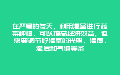 在严寒的冬天，利用温室进行蔬菜种植，可以提高经济效益，但需要调节好温室的光照、温度、湿度和气体等条