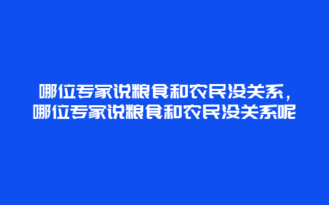 哪位专家说粮食和农民没关系，哪位专家说粮食和农民没关系呢