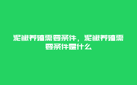 泥鳅养殖需要条件，泥鳅养殖需要条件是什么