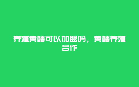 养殖黄鳝可以加盟吗，黄鳝养殖合作