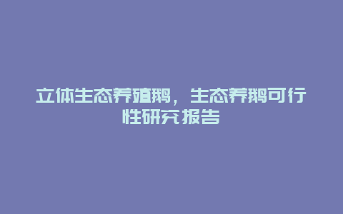 立体生态养殖鹅，生态养鹅可行性研究报告