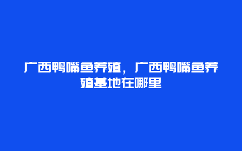 广西鸭嘴鱼养殖，广西鸭嘴鱼养殖基地在哪里