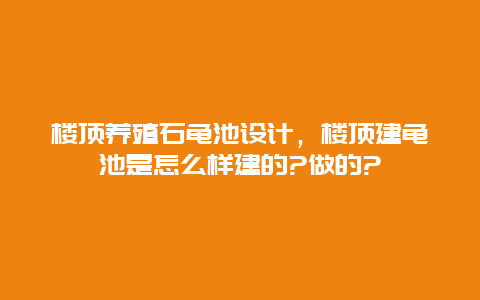 楼顶养殖石龟池设计，楼顶建龟池是怎么样建的?做的?