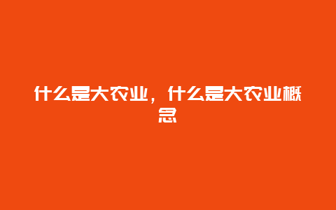 什么是大农业，什么是大农业概念