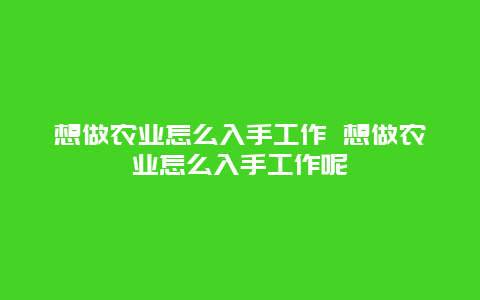 想做农业怎么入手工作 想做农业怎么入手工作呢