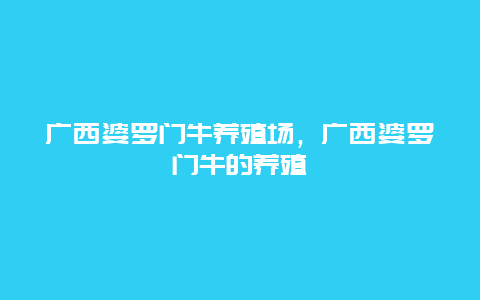 广西婆罗门牛养殖场，广西婆罗门牛的养殖