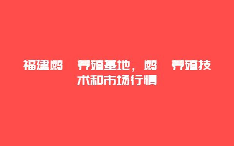 福建鹧鸪养殖基地，鹧鸪养殖技术和市场行情