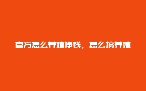 官方怎么养殖挣钱，怎么搞养殖