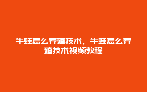 牛蛙怎么养殖技术，牛蛙怎么养殖技术视频教程