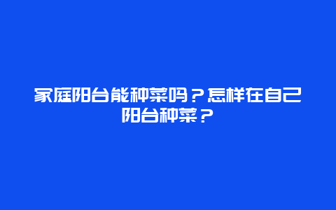 家庭阳台能种菜吗？怎样在自己阳台种菜？