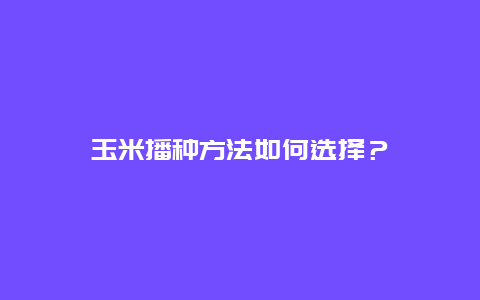 玉米播种方法如何选择？