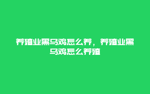 养殖业黑乌鸡怎么养，养殖业黑乌鸡怎么养殖