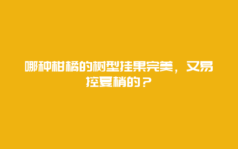 哪种柑橘的树型挂果完美，又易控夏梢的？