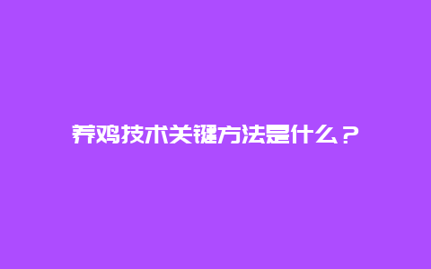 养鸡技术关键方法是什么？