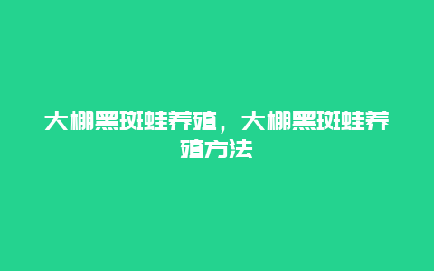 大棚黑斑蛙养殖，大棚黑斑蛙养殖方法