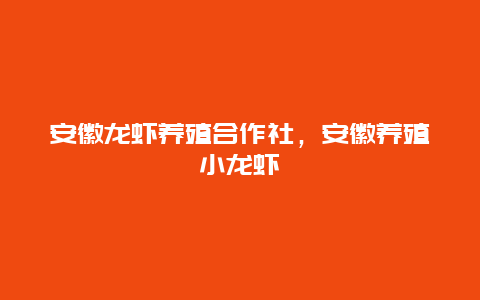 安徽龙虾养殖合作社，安徽养殖小龙虾