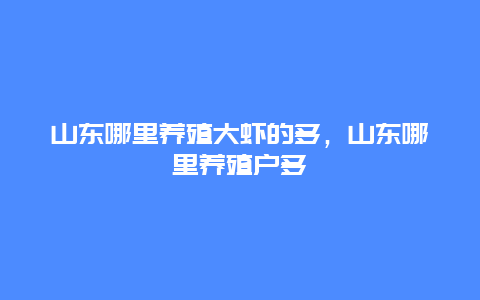 山东哪里养殖大虾的多，山东哪里养殖户多